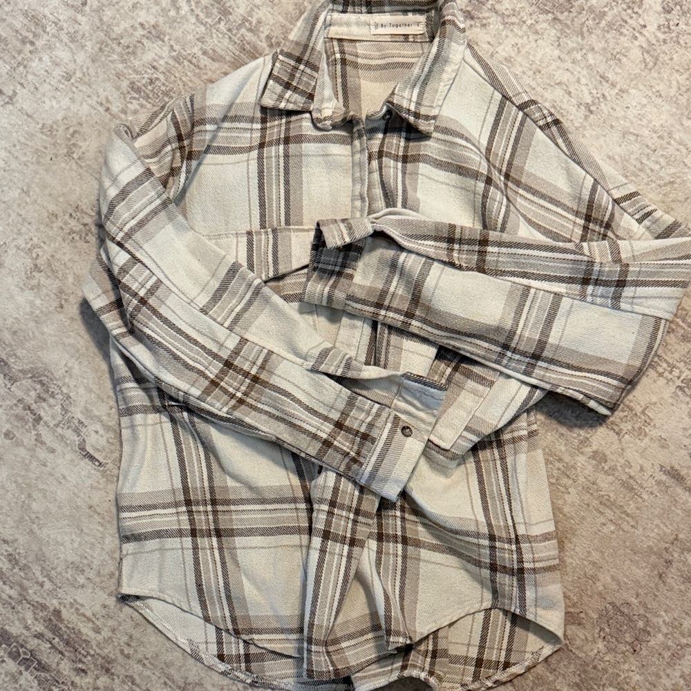 By Together Cream and Brown Plaid Men's Shirt